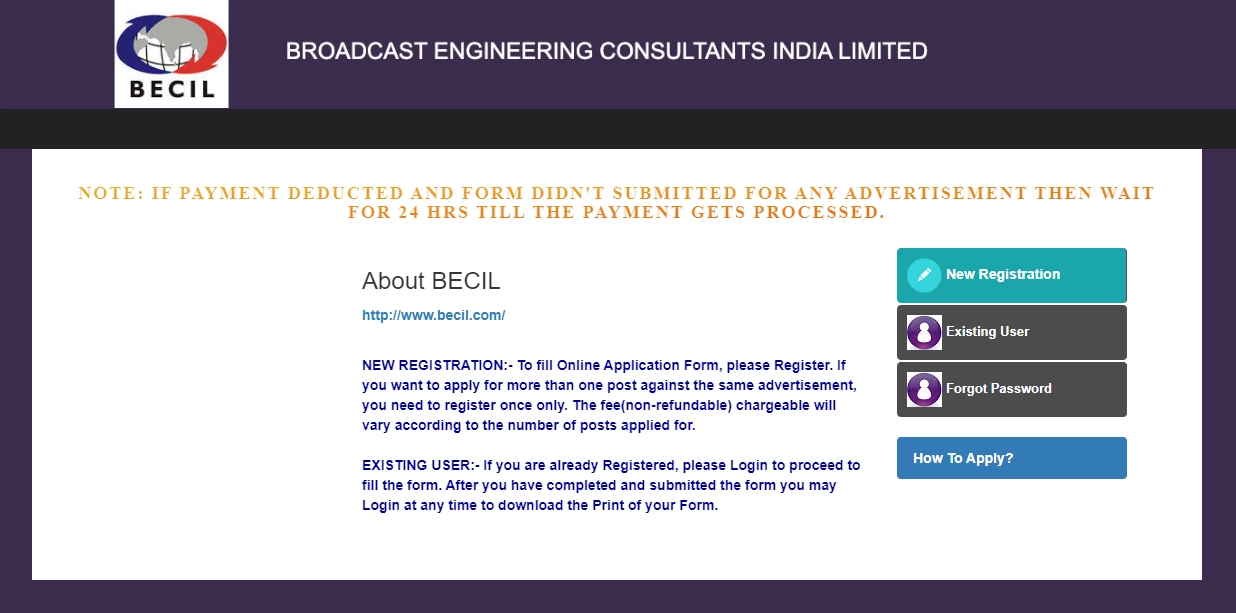 How to Apply Online Becil Recruitment 2024