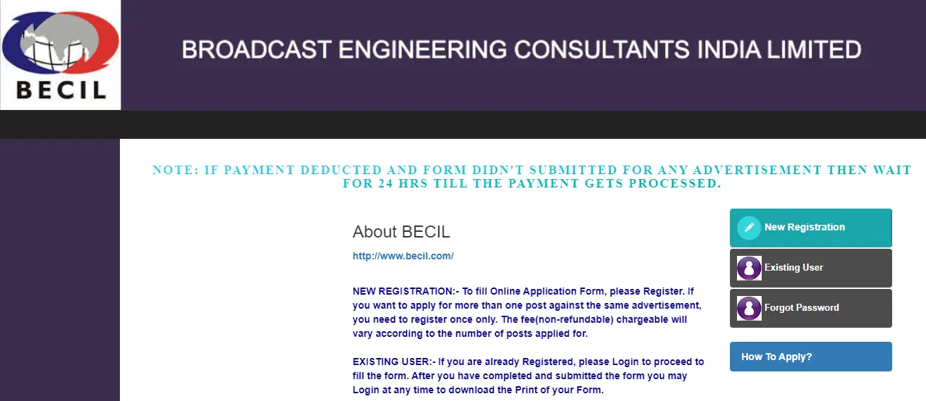BECIL MTS Recruitment 2024 Apply Online